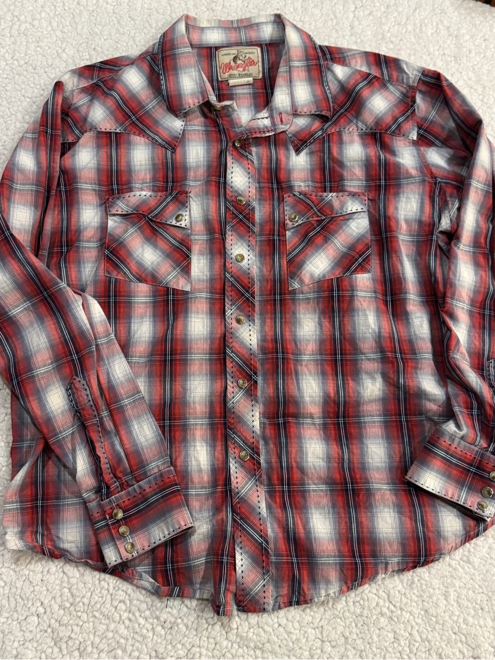 Vintage Wrangler American Cowboys Plaid Western Pearl Snap Shirt Medium